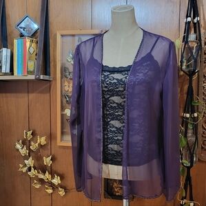 Sheer Purple Beaded Cardigan